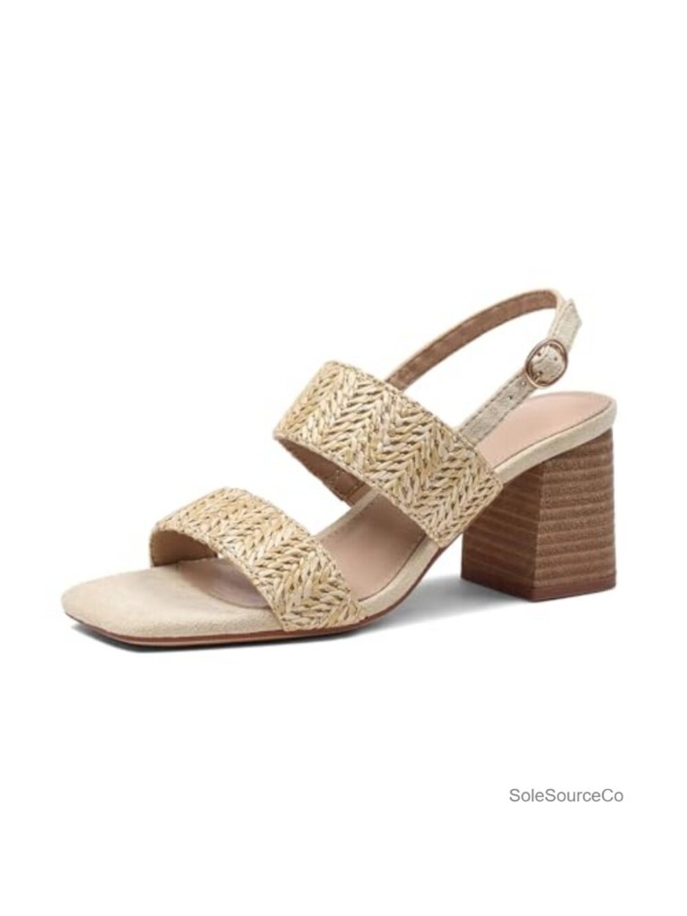 Raffia Block Heel Sandals Square Open Toe Ankle Strap Casual Dress Heels